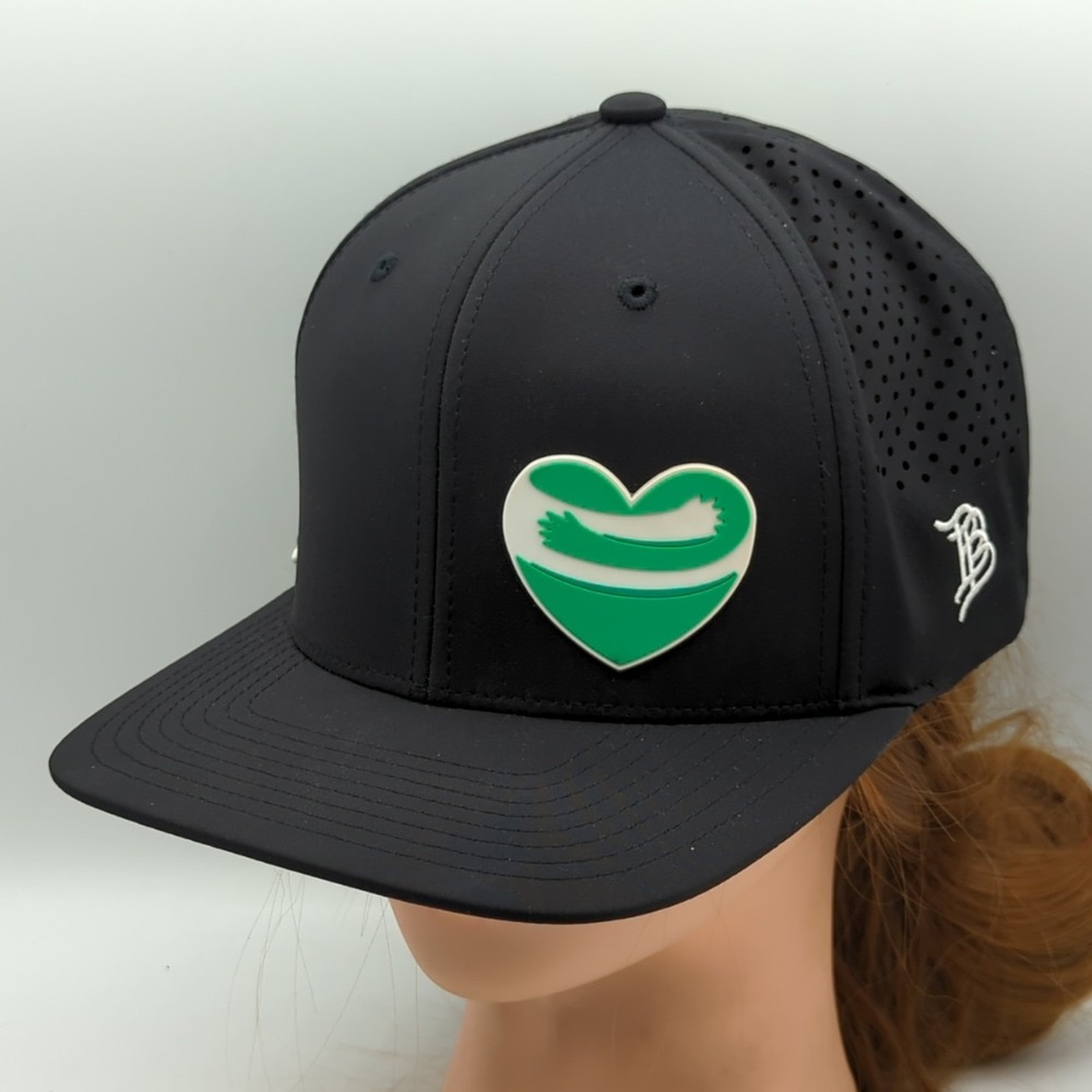 Branded Bills Neighborhood Flexfit 585 Performance Hat Black Green Heart Patch